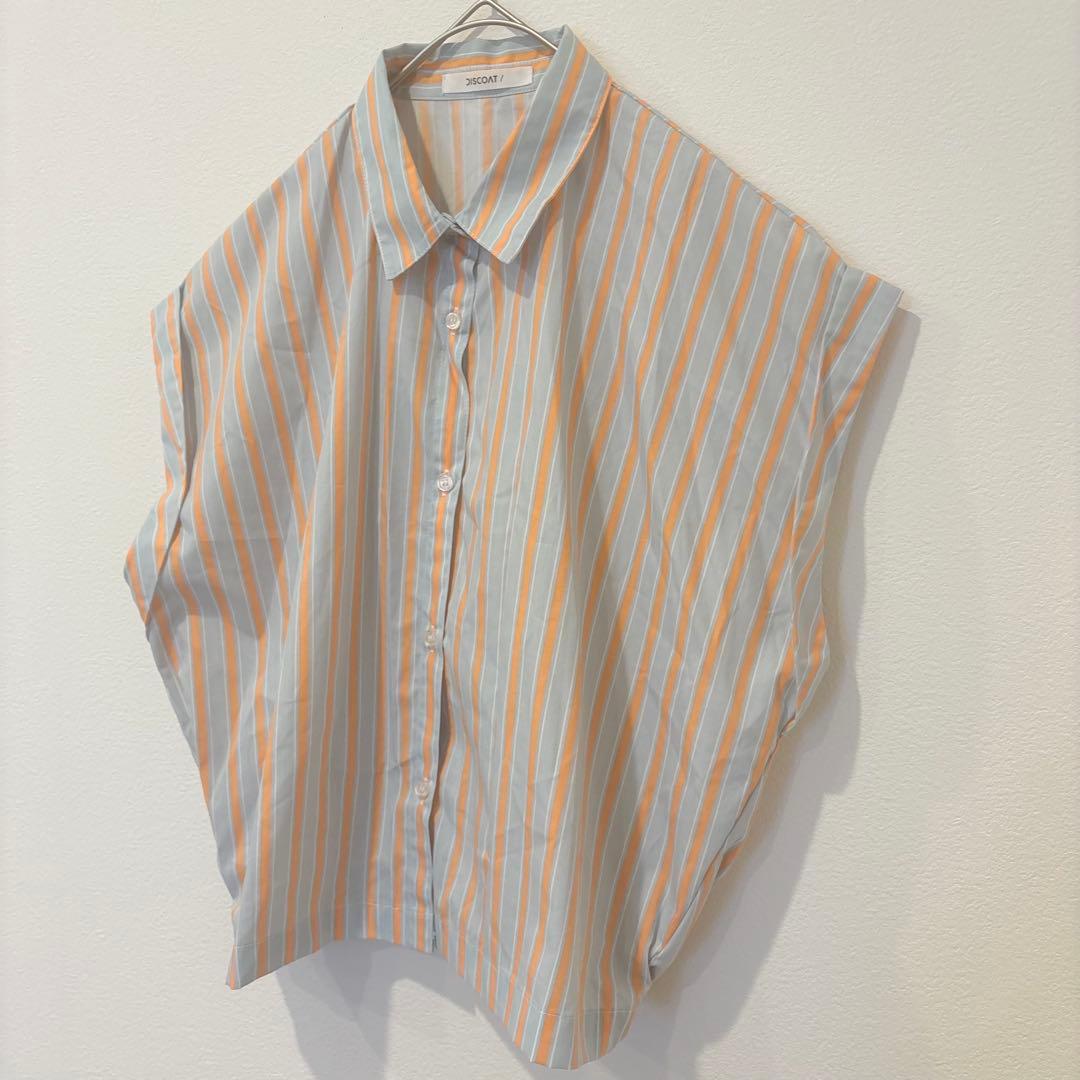 ディスコート ストライプ シャツ ノースリーブ　ブラウス ブルー　オレンジ 3