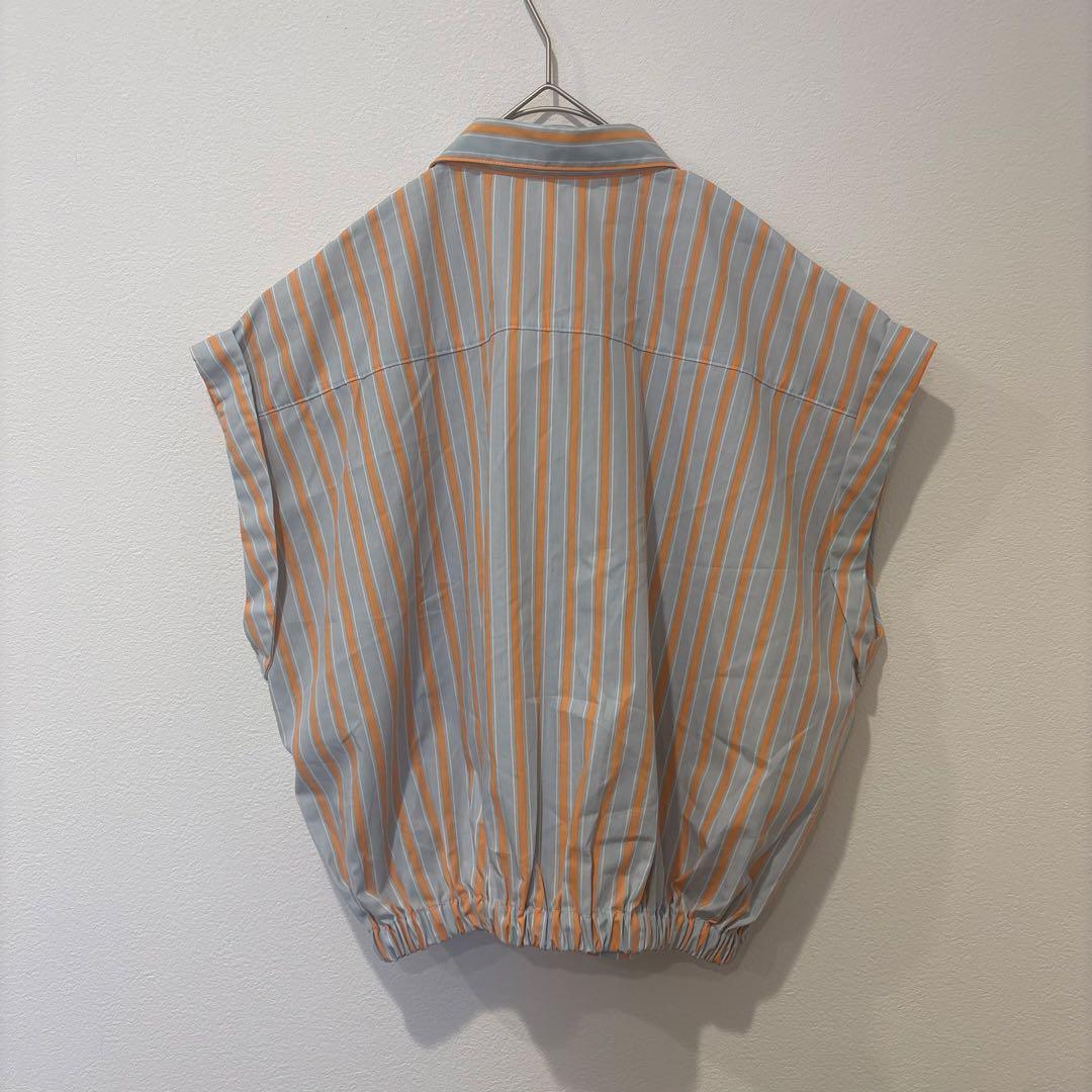 ディスコート ストライプ シャツ ノースリーブ　ブラウス ブルー　オレンジ 5