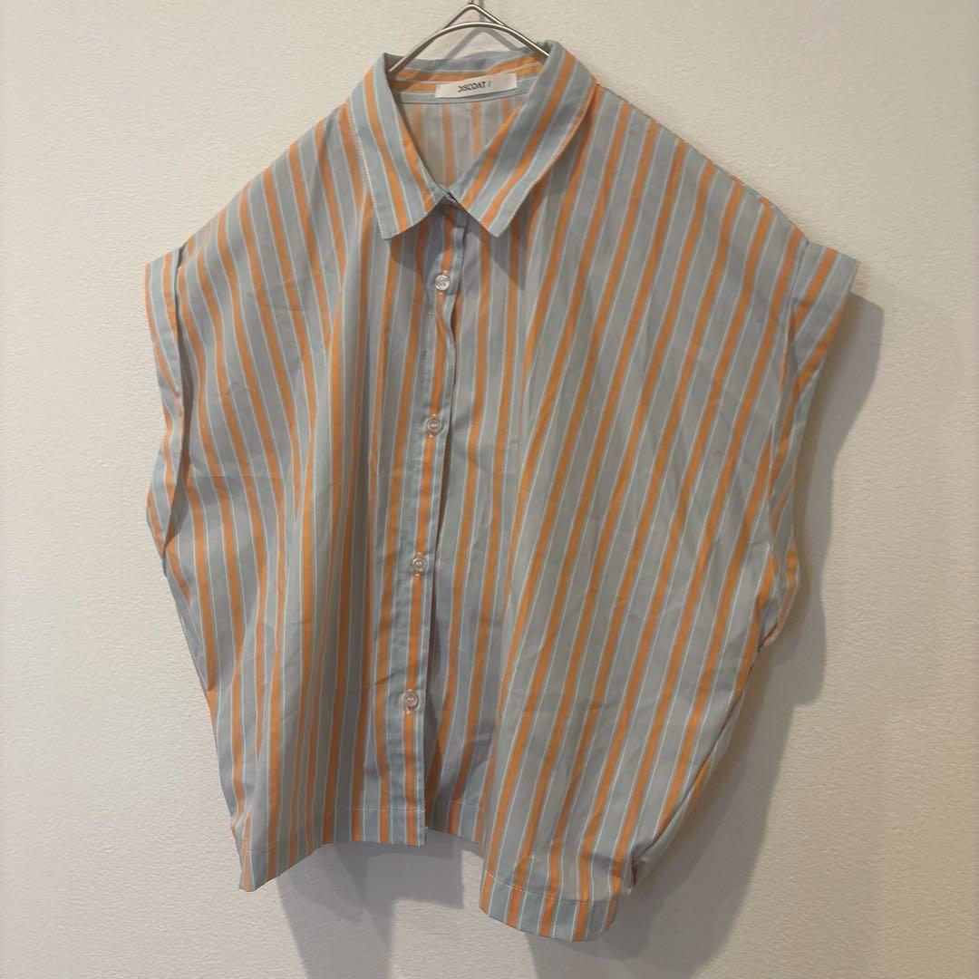 ディスコート ストライプ シャツ ノースリーブ　ブラウス ブルー　オレンジ 6