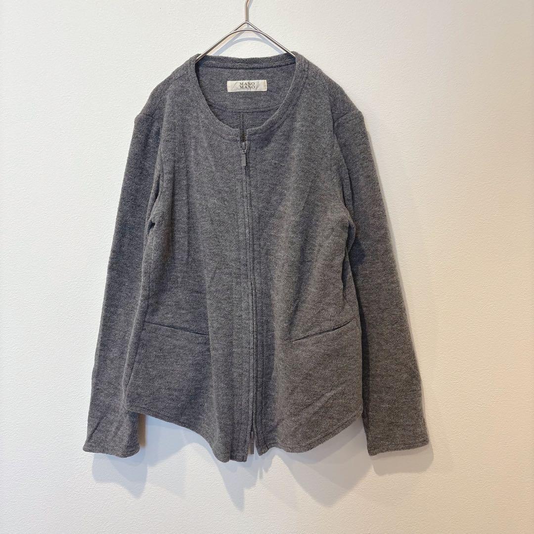 マノマノ ノーカラー ジップカーディガン　ジャケット グレー 灰色　40 ウール