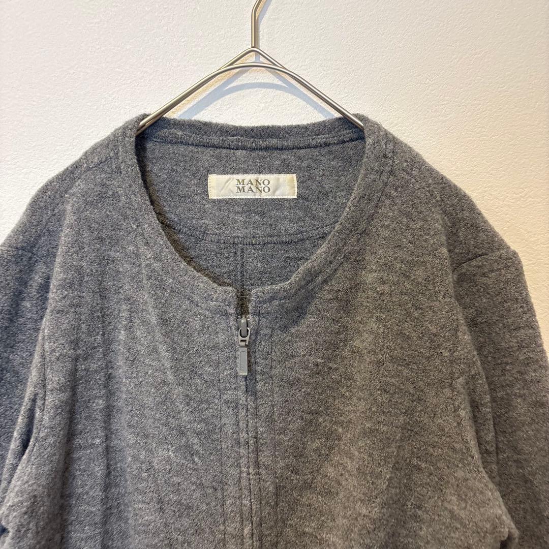 マノマノ ノーカラー ジップカーディガン　ジャケット グレー 灰色　40 ウール 2