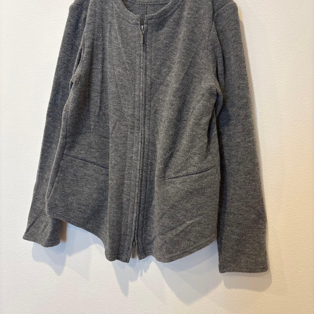 マノマノ ノーカラー ジップカーディガン　ジャケット グレー 灰色　40 ウール 3