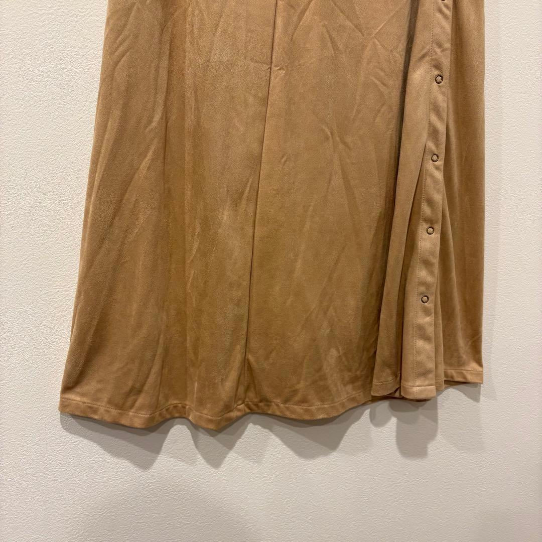 アンドサーチ フレアスカート ロング サイドボタン 茶色　ベージュ　M 3