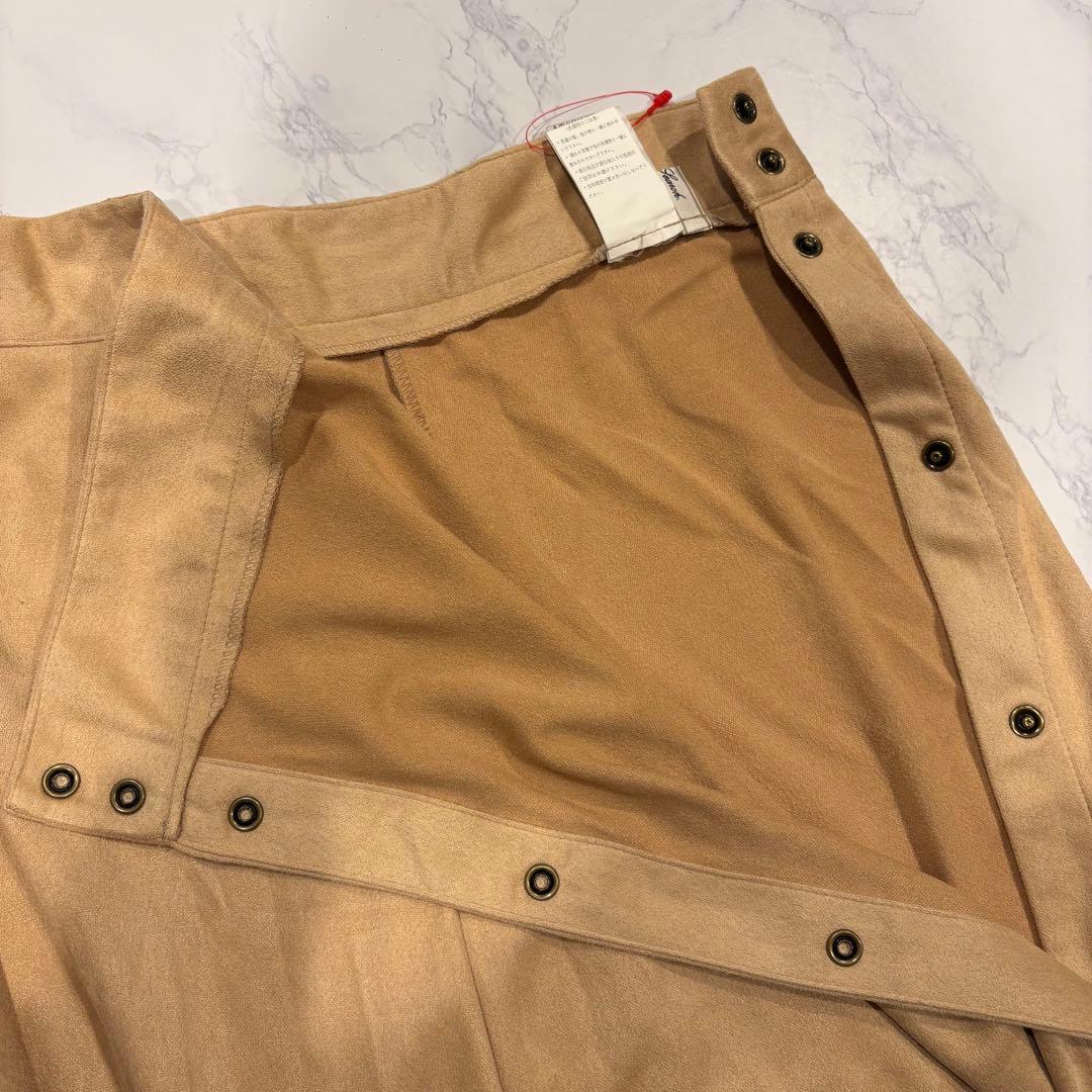 アンドサーチ フレアスカート ロング サイドボタン 茶色　ベージュ　M 6