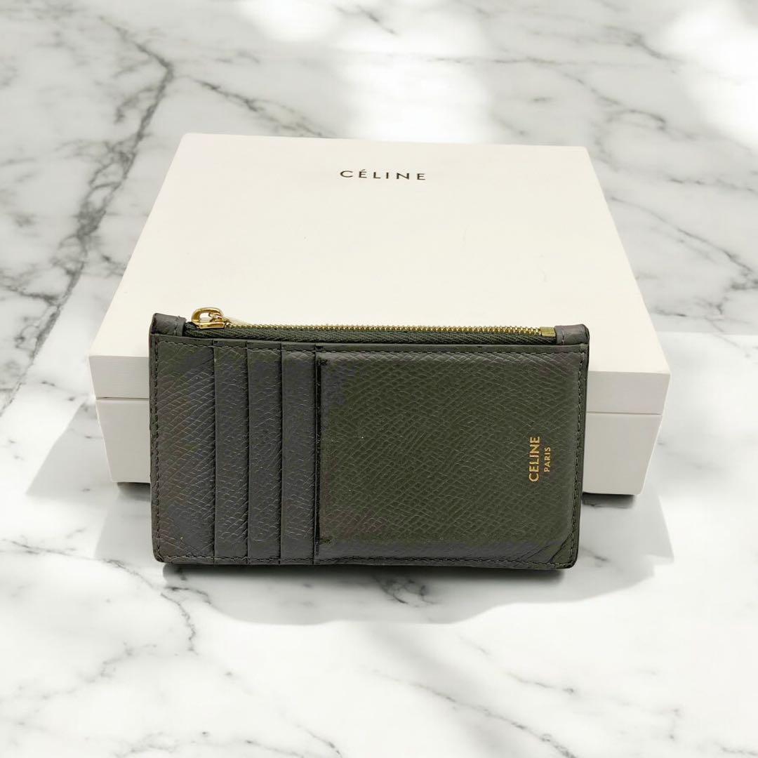 良品✨ セリーヌ ジップ付き コンパクトカードホルダー グレー