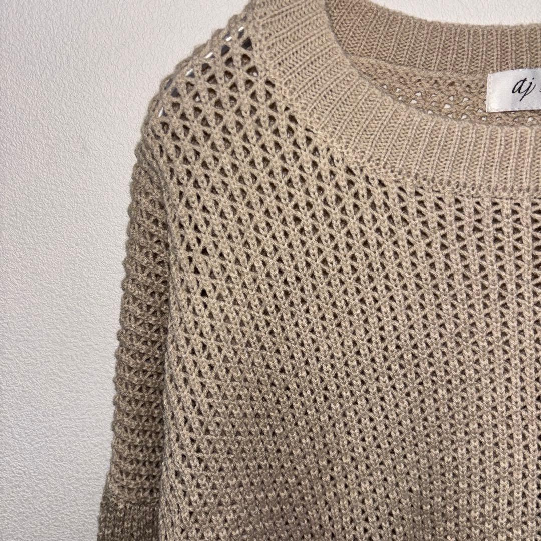 ANDJ 透かし編みメッシュニット Mサイズ ベージュゆったりd669 4