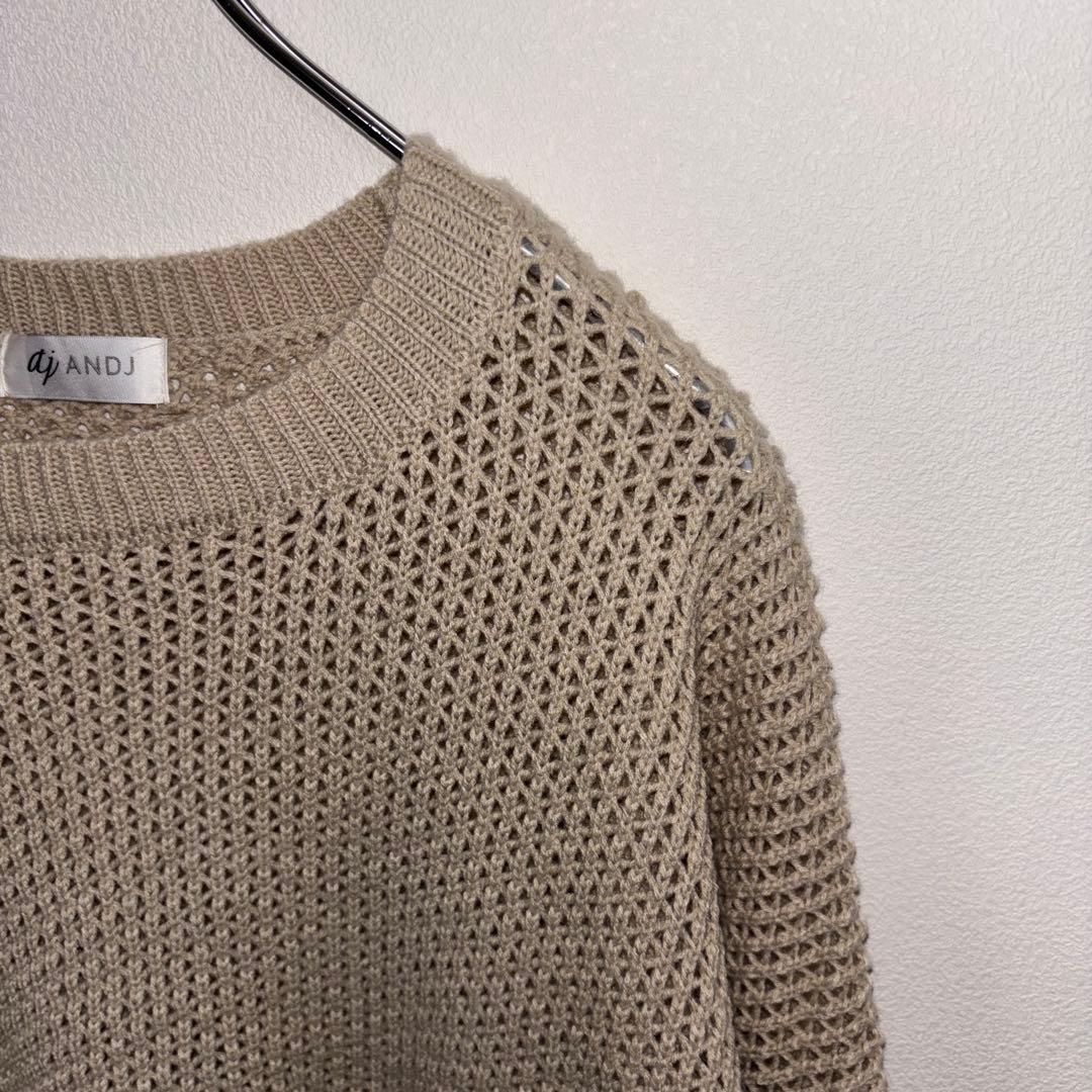 ANDJ 透かし編みメッシュニット Mサイズ ベージュゆったりd669 7
