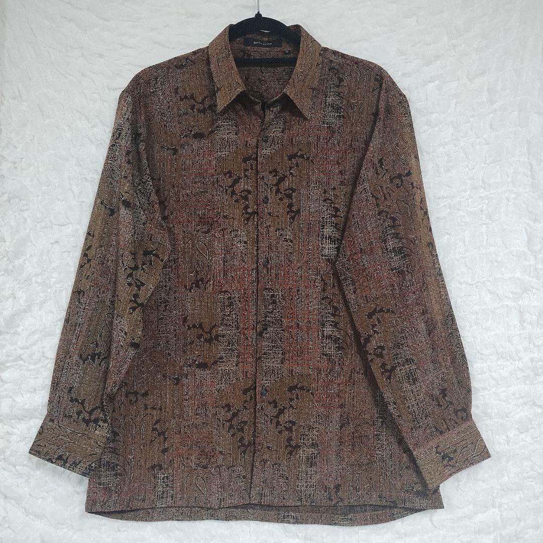 ピエールカルダン ブラウン系総柄 長袖シャツ L シンプル