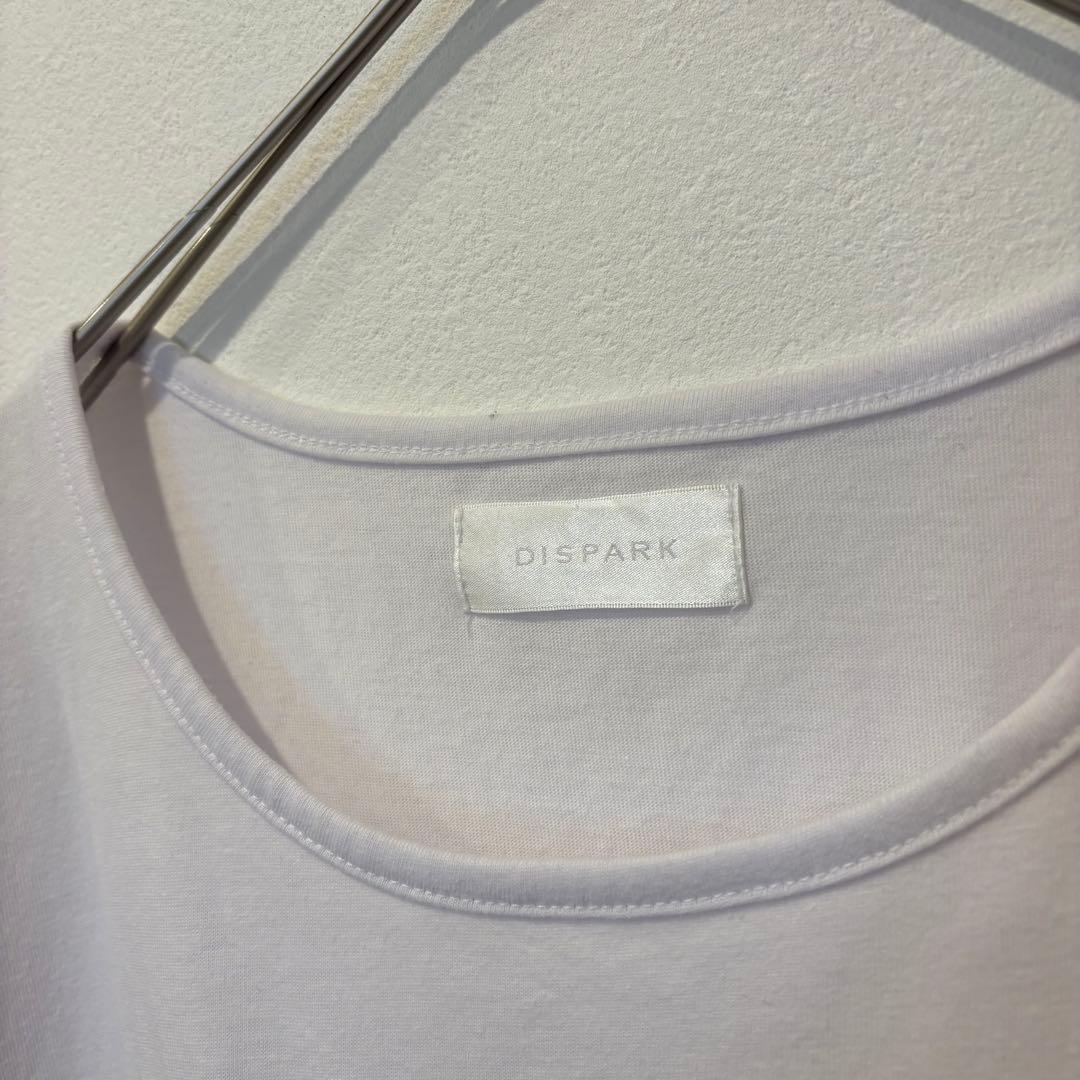 ディスパーク 半袖Tシャツ 異素材 レオパード フリル 白　ホワイト リボン 3