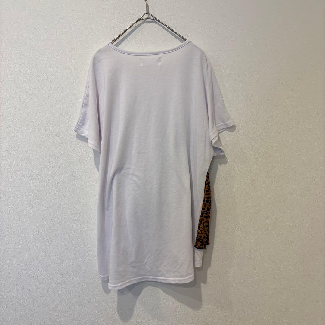 ディスパーク 半袖Tシャツ 異素材 レオパード フリル 白　ホワイト リボン 5