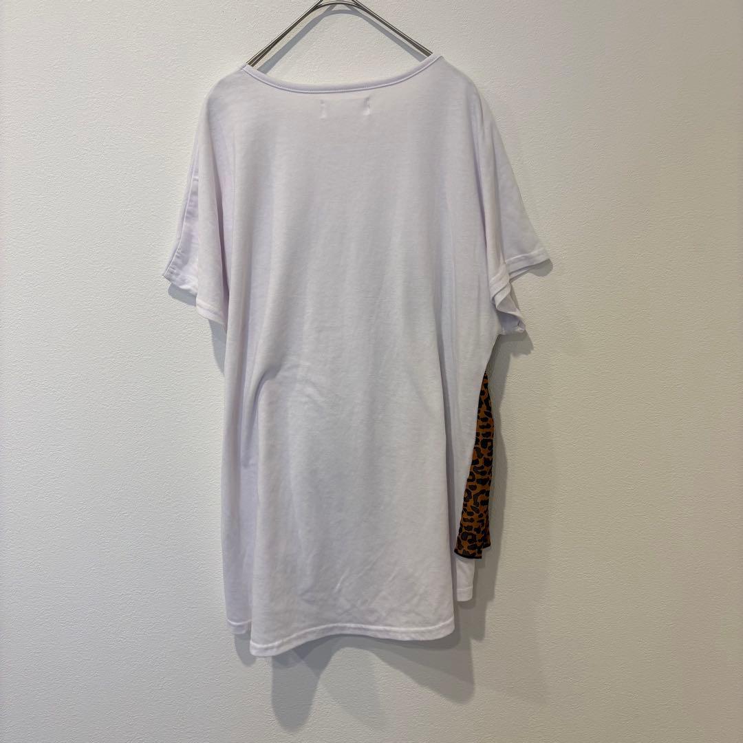 ディスパーク 半袖Tシャツ 異素材 レオパード フリル 白　ホワイト リボン 6