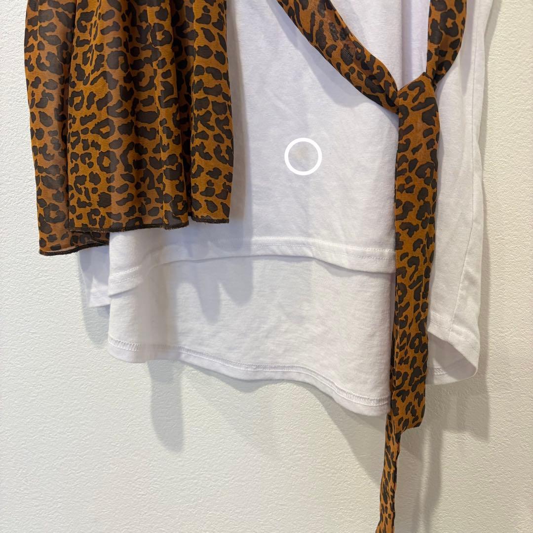 ディスパーク 半袖Tシャツ 異素材 レオパード フリル 白　ホワイト リボン 8