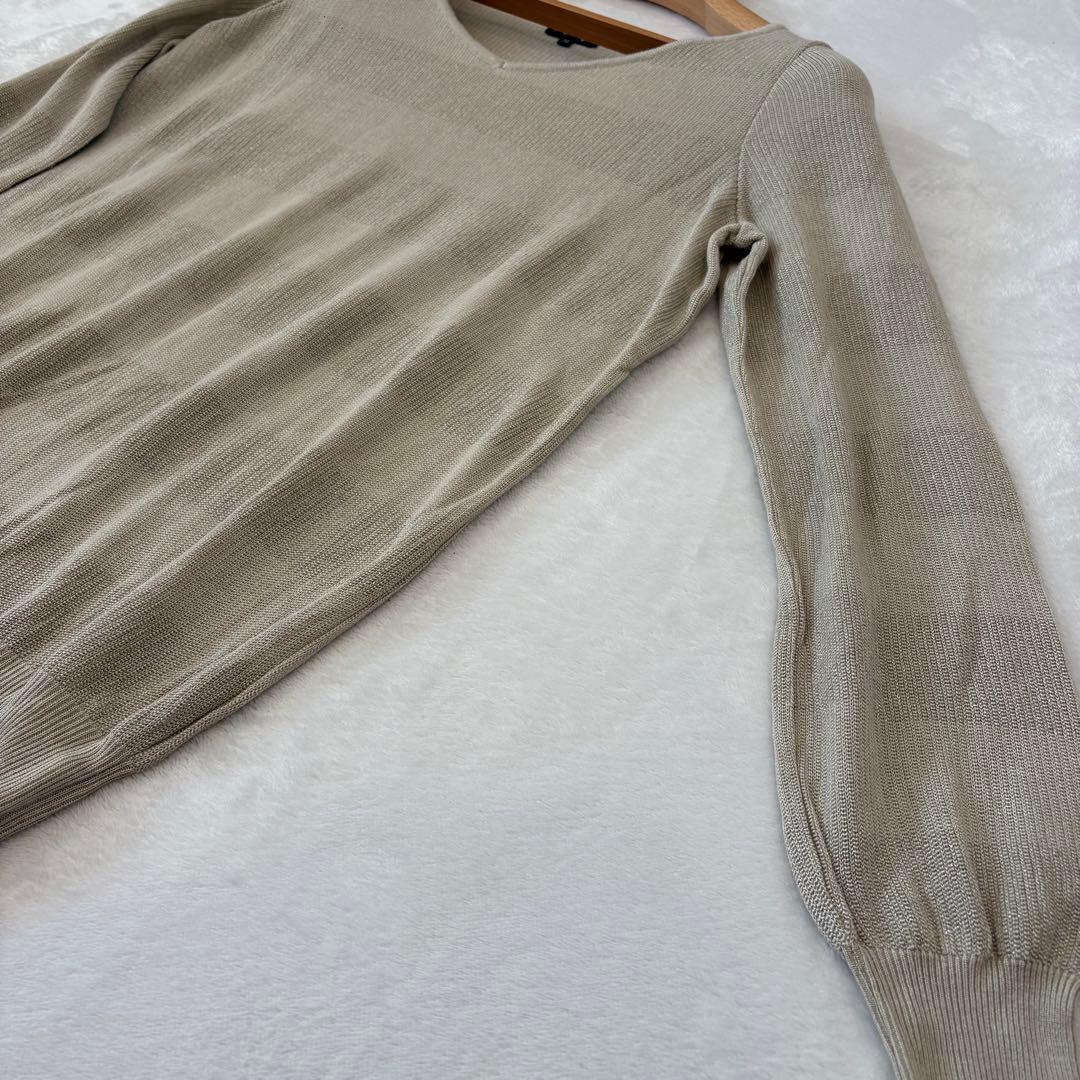 .インディヴィ 長袖ニット　体型カバー ベージュ ストライプ　38 おしゃれ 3