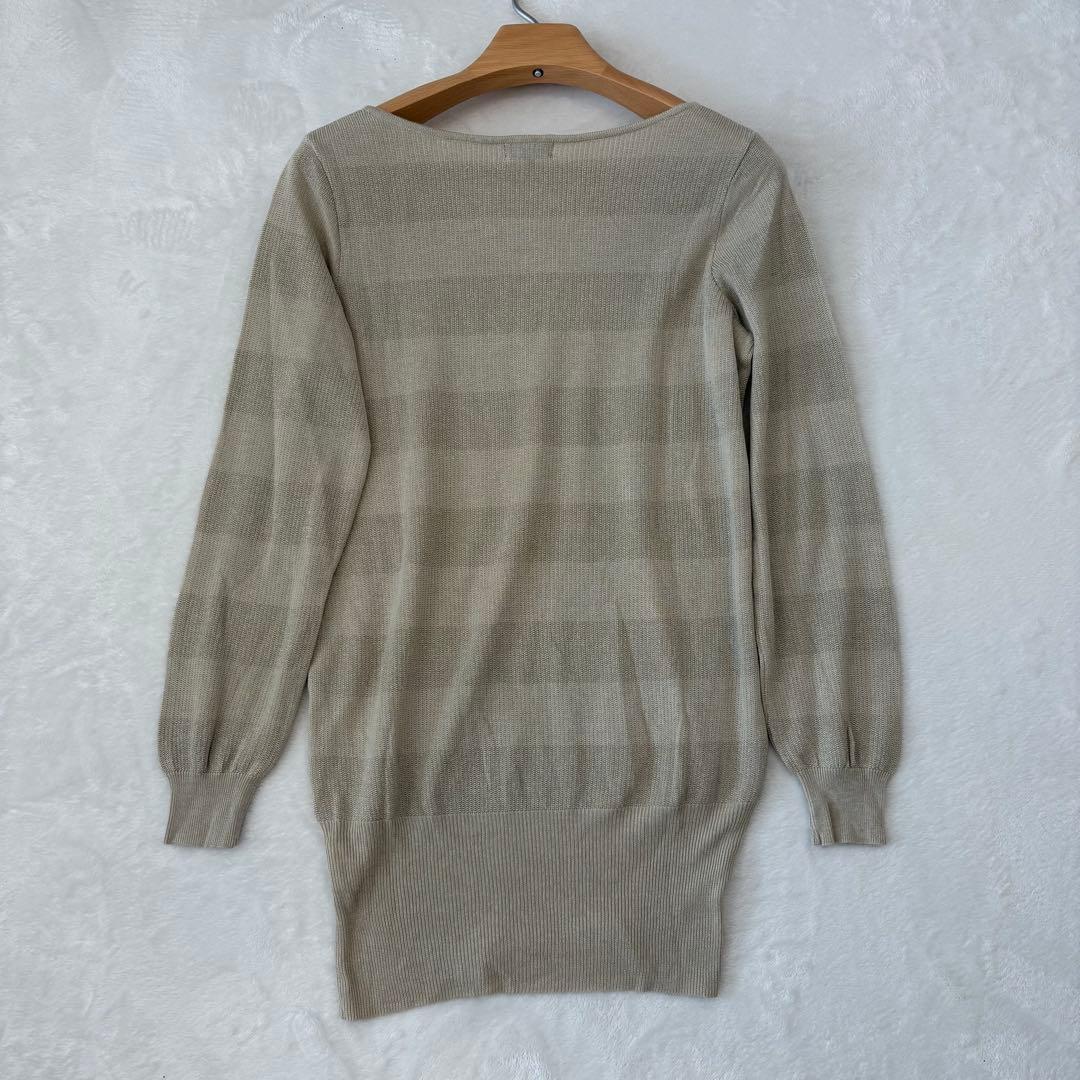 .インディヴィ 長袖ニット　体型カバー ベージュ ストライプ　38 おしゃれ 6