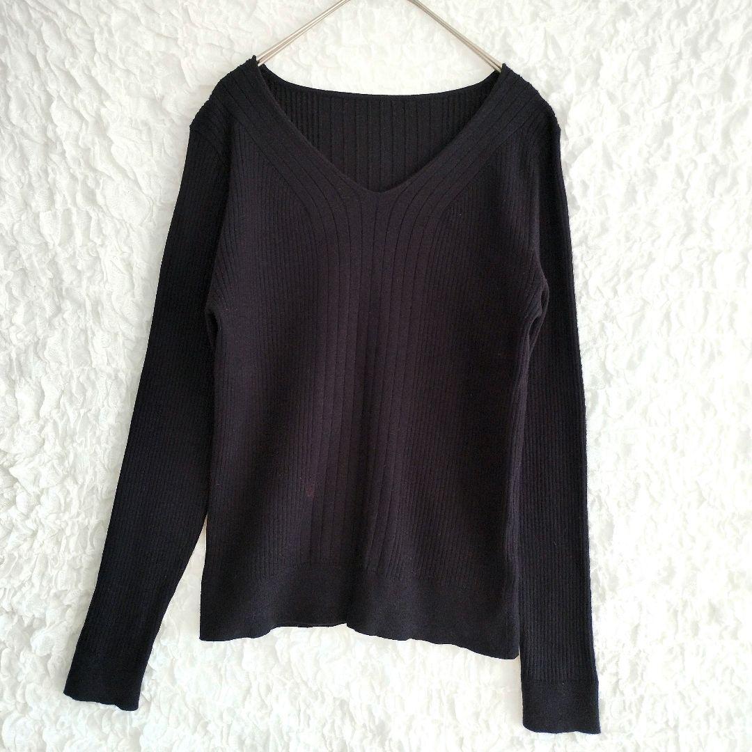 【ロペピクニック】黒 Vネック リブ編み 長袖ニット