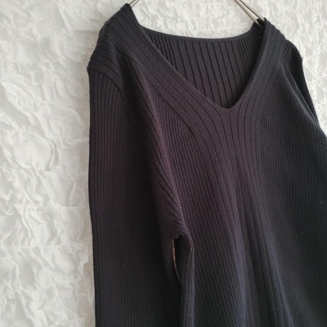 【ロペピクニック】黒 Vネック リブ編み 長袖ニット 6