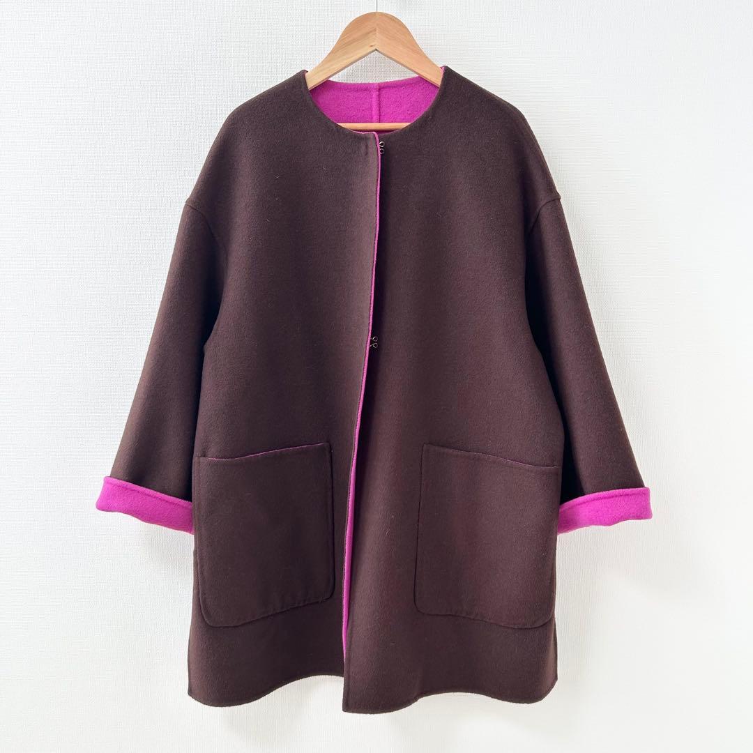 美品✨ユナイテッドアローズ　UBCB リバー バイカラーコート　ピンク×ブラウン