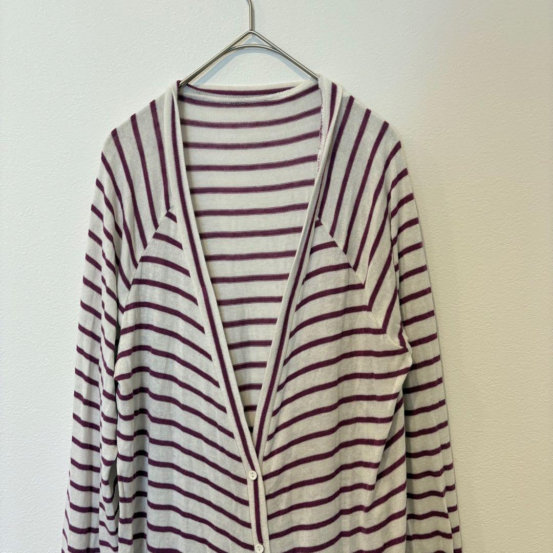 アーバンリサーチ ロングカーディガン ボーダー 白　ホワイト　赤　フリーサイズ 2