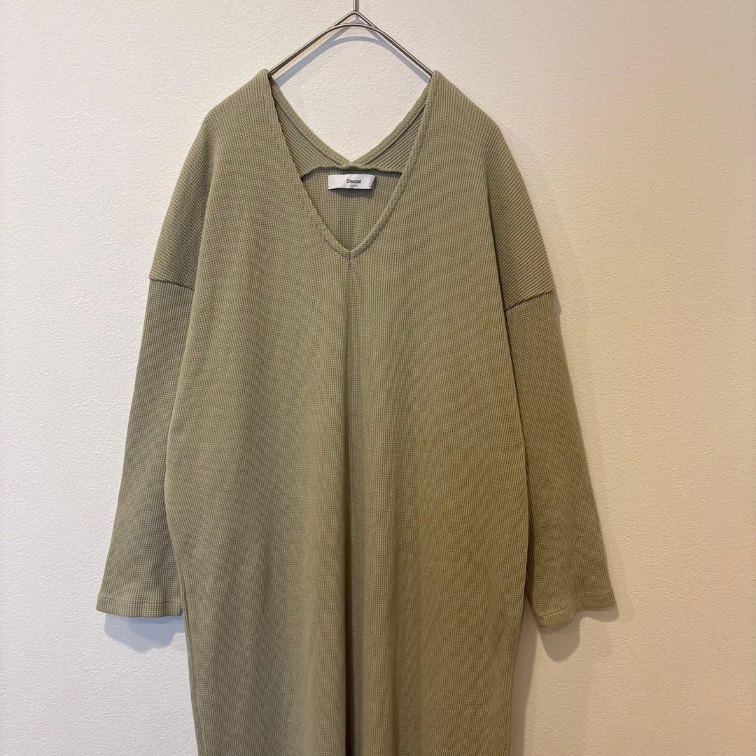 ディスコート ロングワンピース 長袖　カットソー　Vネック グリーン　緑 2