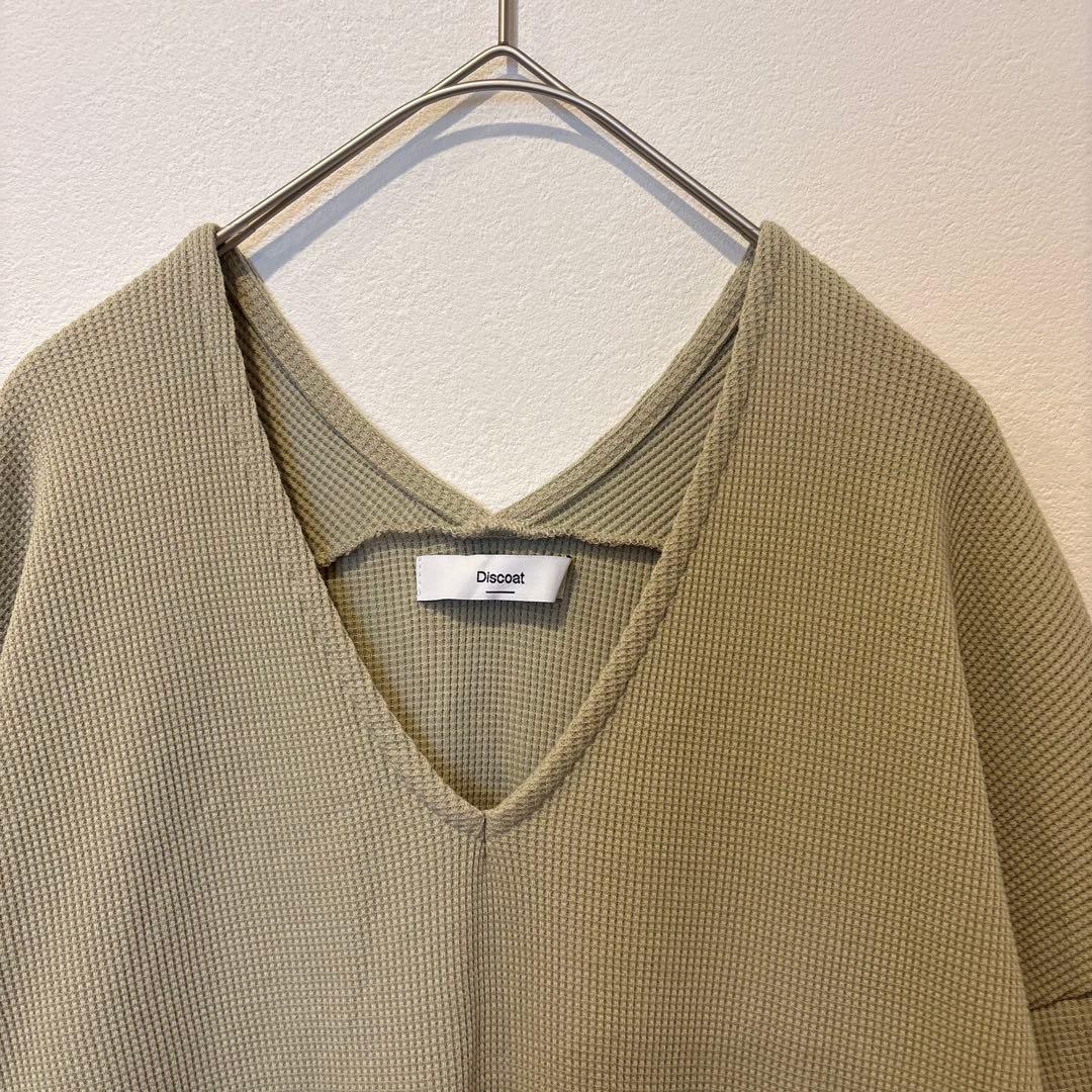 ディスコート ロングワンピース 長袖　カットソー　Vネック グリーン　緑 3