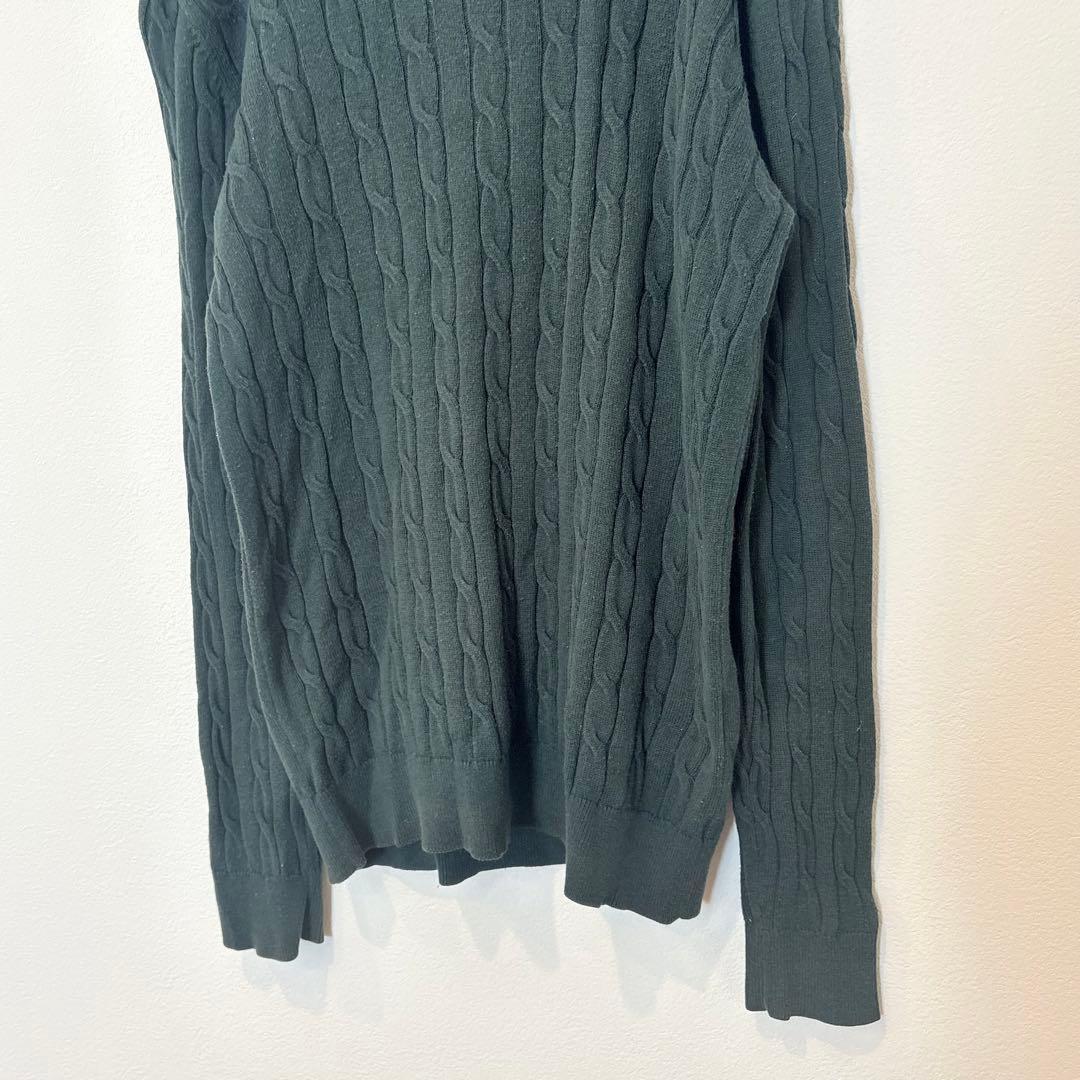 .ユニクロ ケーブルニット セーター 暖かい グリーン 緑　M クールネック 3