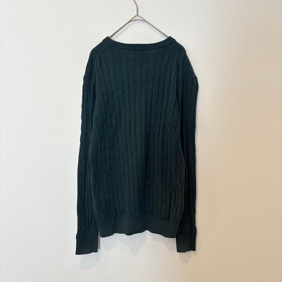 .ユニクロ ケーブルニット セーター 暖かい グリーン 緑　M クールネック 6