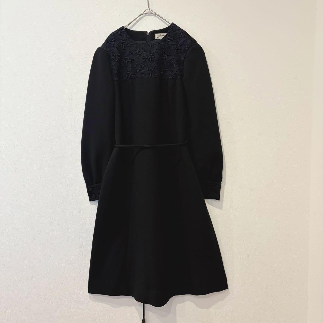プリエール ワンピース レース 切替 フォーマル ブラック 黒　10号 M