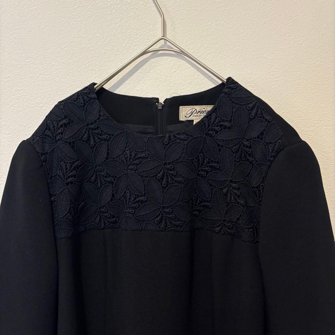 プリエール ワンピース レース 切替 フォーマル ブラック 黒　10号 M 3