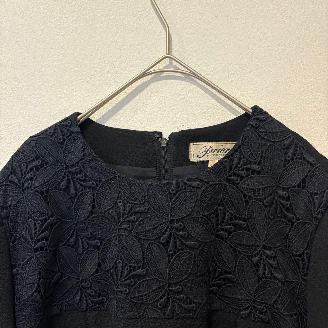 プリエール ワンピース レース 切替 フォーマル ブラック 黒　10号 M 4