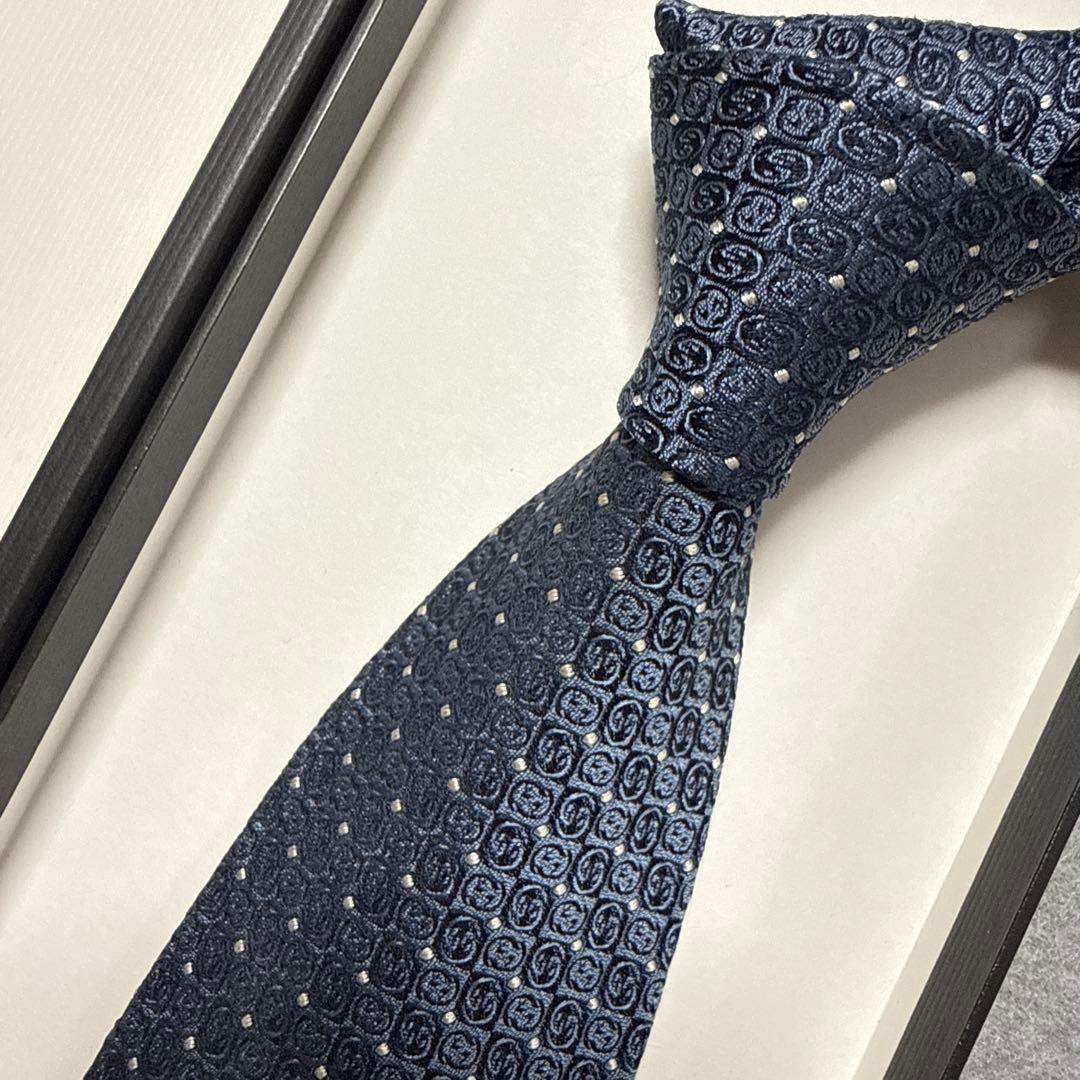 グッチ　ネクタイ　紺　マイクロGG柄　シルクジャガード 9