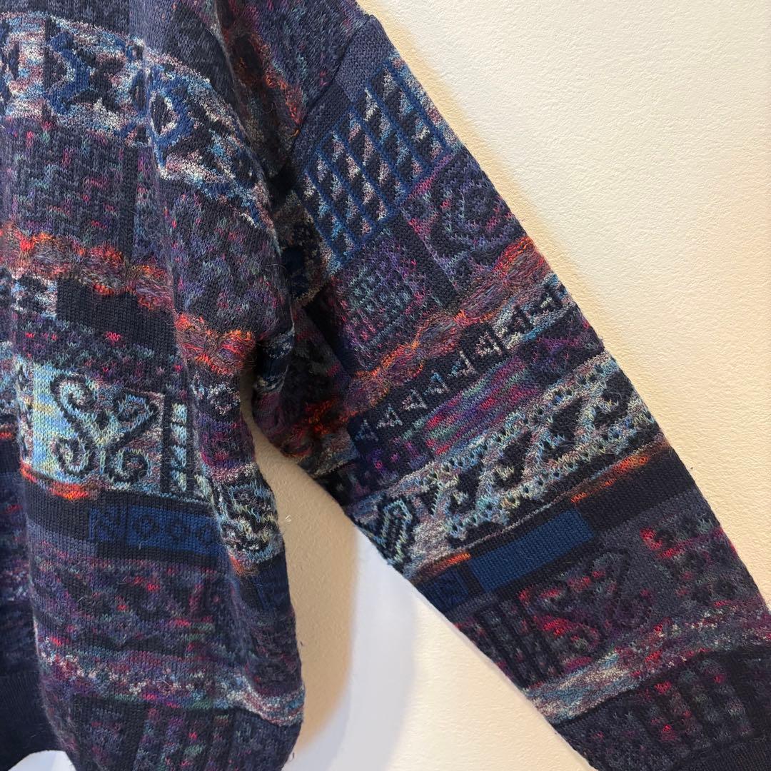 ジャクソンベイ ニットセーター 総柄 ウール ネイビー 紺色　L 襟付き　防寒 5