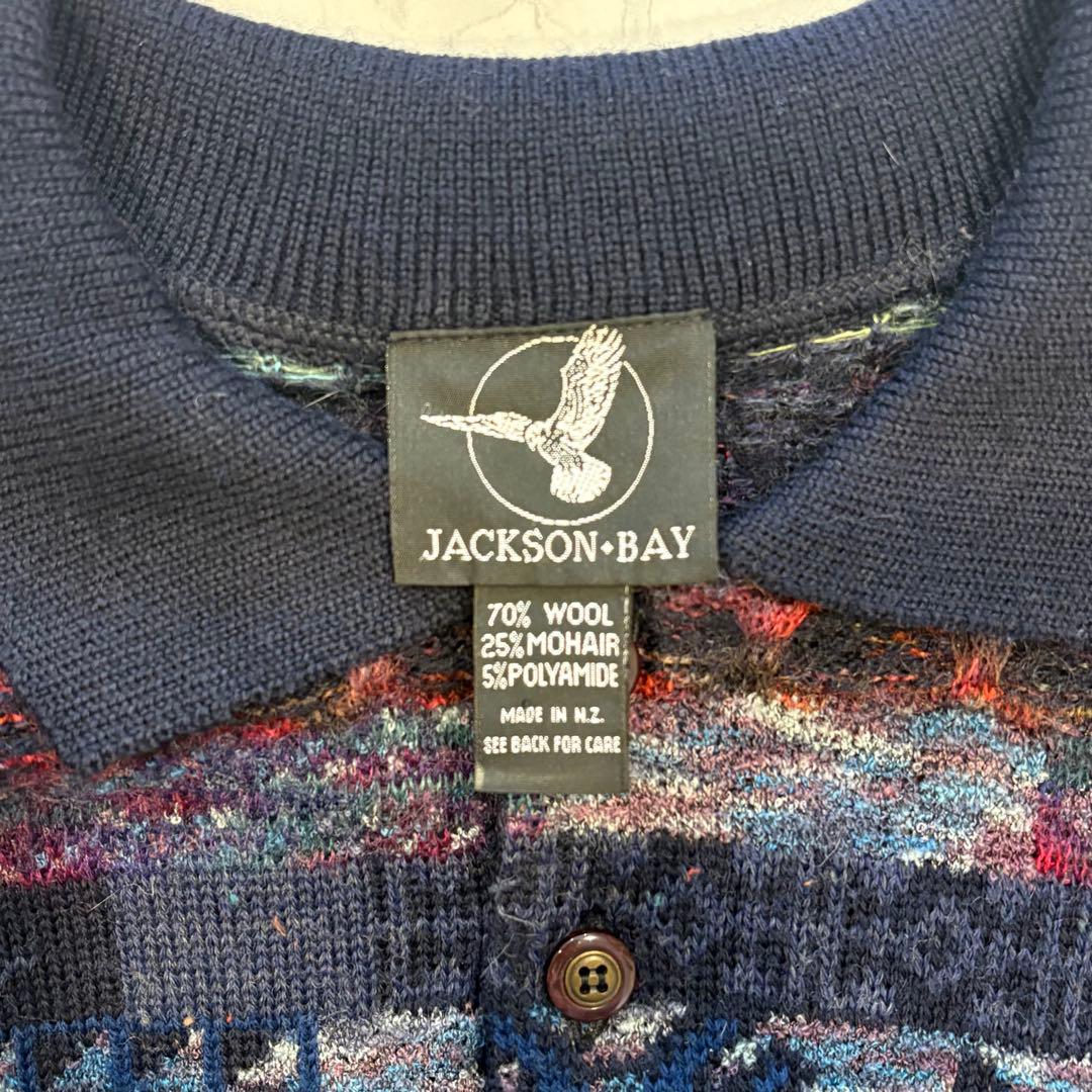 ジャクソンベイ ニットセーター 総柄 ウール ネイビー 紺色　L 襟付き　防寒 9