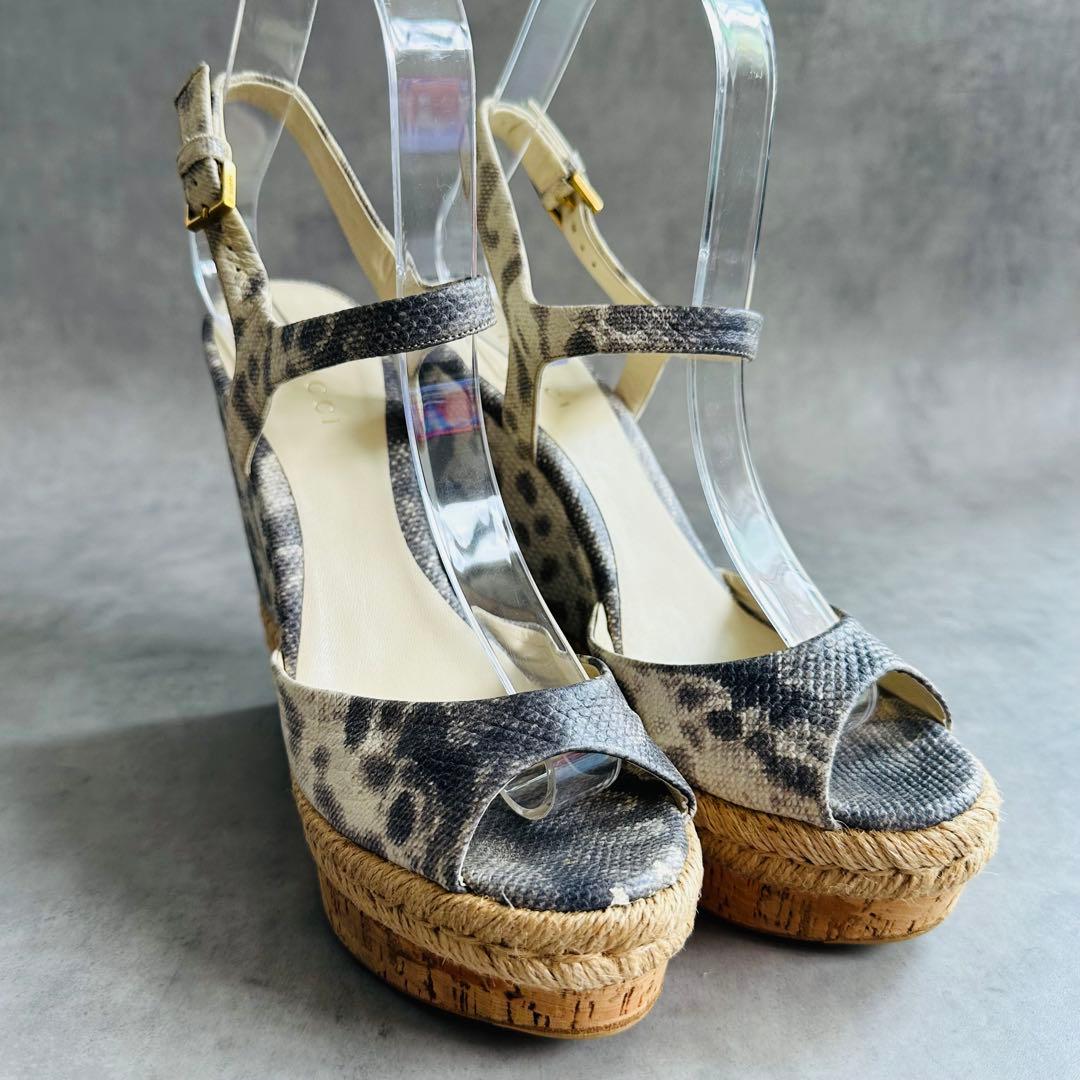 希少✨GUCCI パイソン　ストラップ　ウェッジソール　サンダル 2