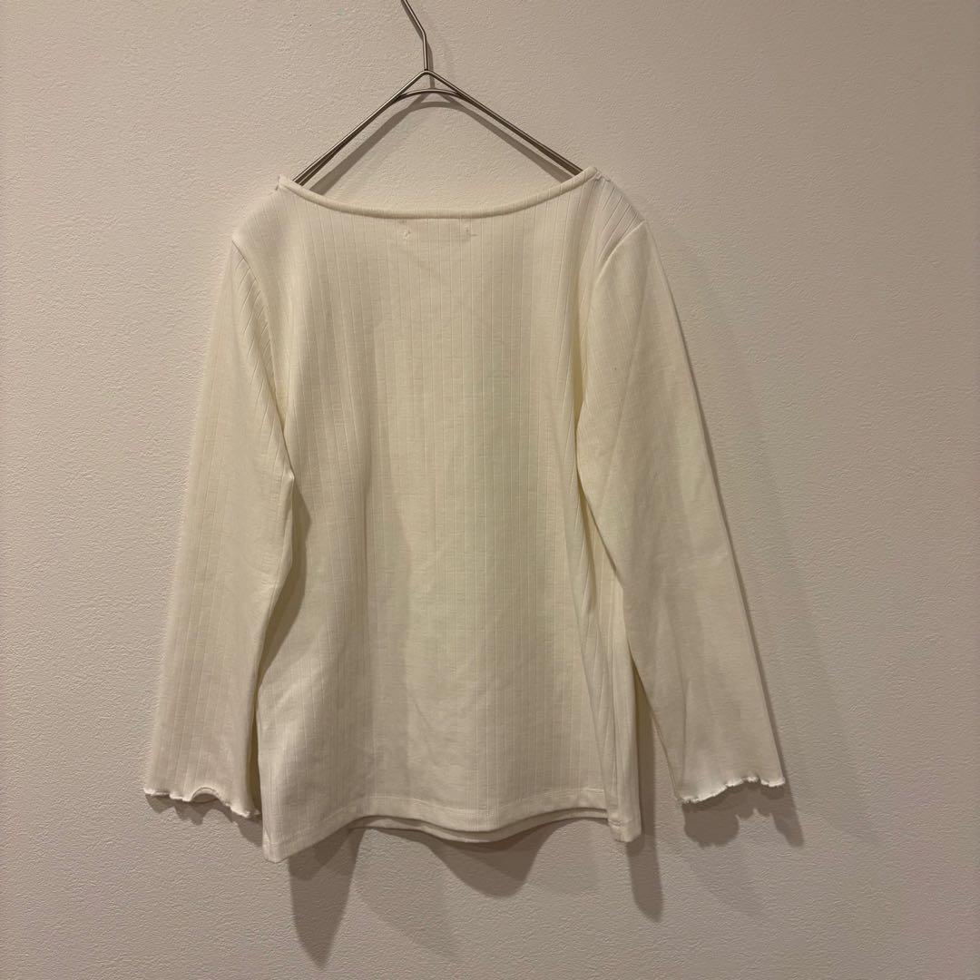 フェルゥ 長袖カットソー レース リブ トップス 白　ホワイト 2 M ガーリー 6