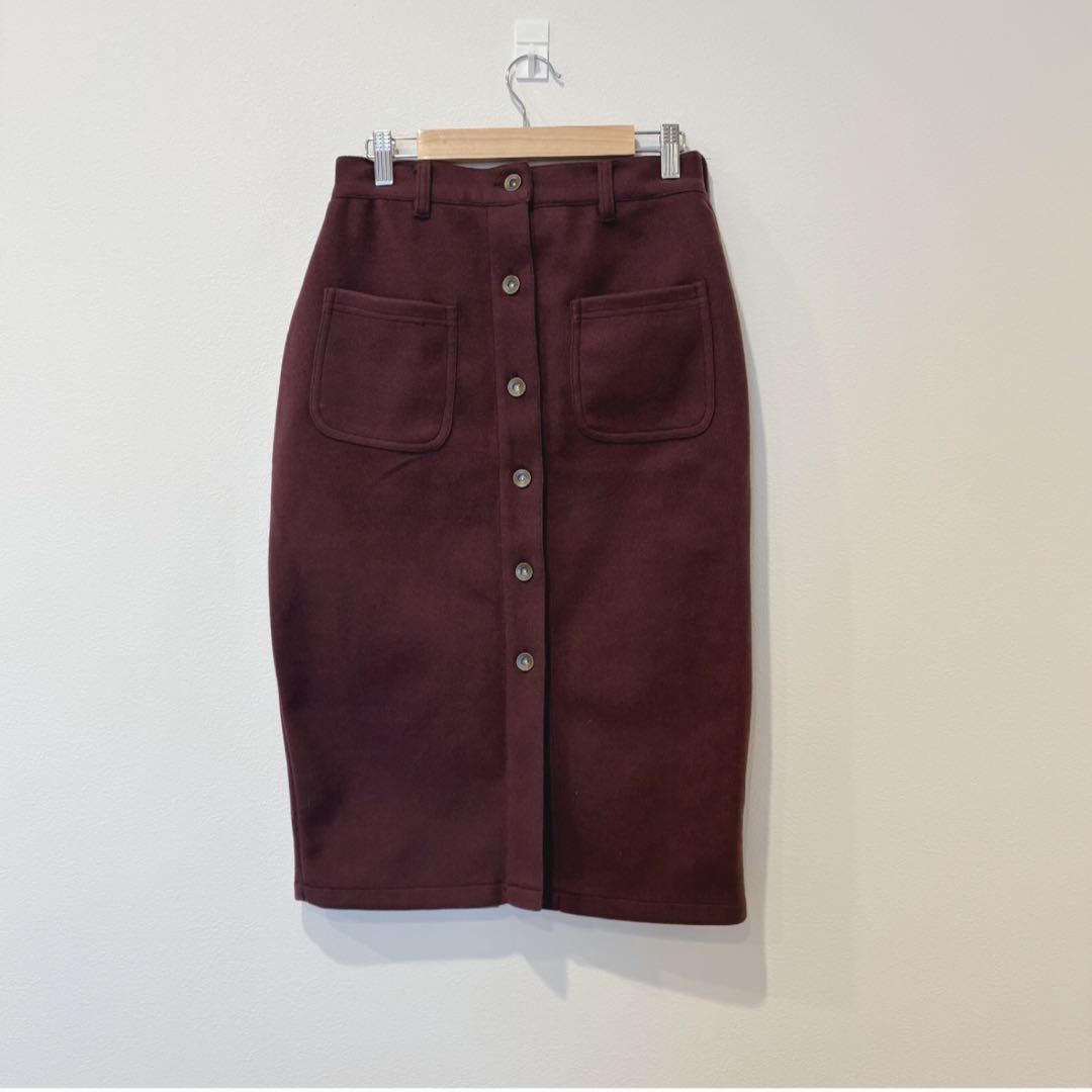 .グレイル　タイトスカート ポケット付き パープル　紫　L　膝丈　無地　前ボタン