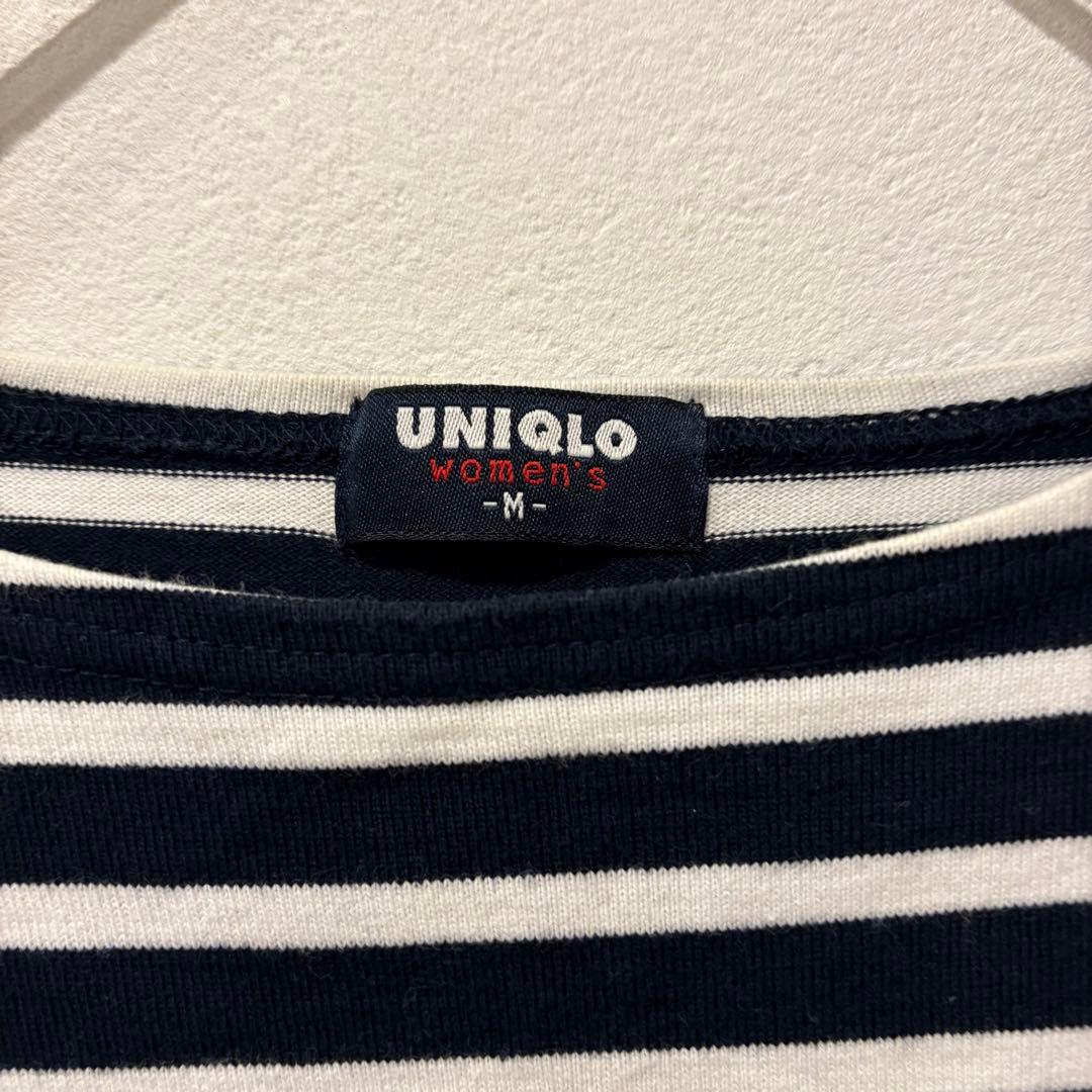 90s OLD UNIQLO ボーダー 長袖カットソー ボートネック 白黒　M 3