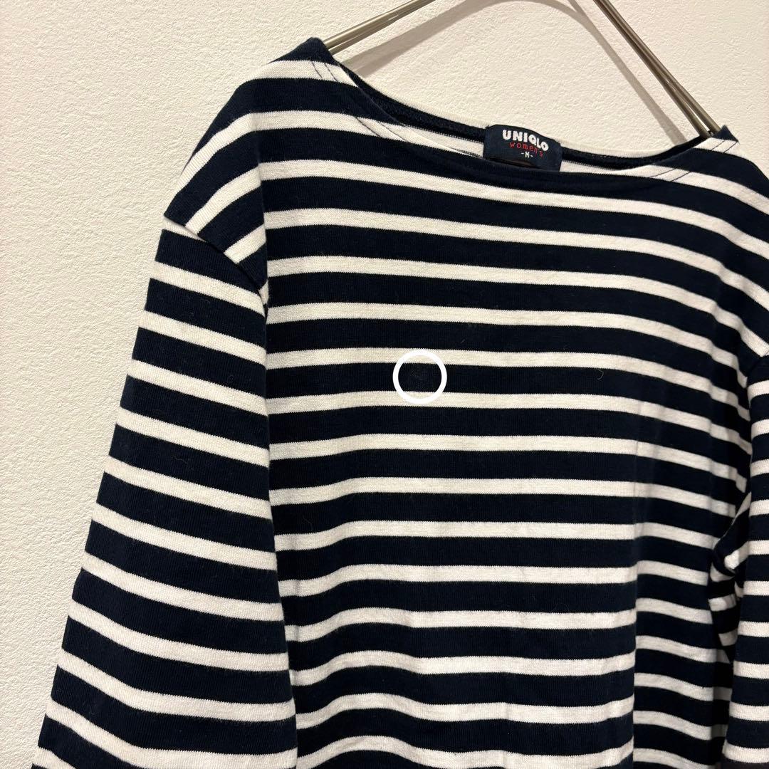 90s OLD UNIQLO ボーダー 長袖カットソー ボートネック 白黒　M 8