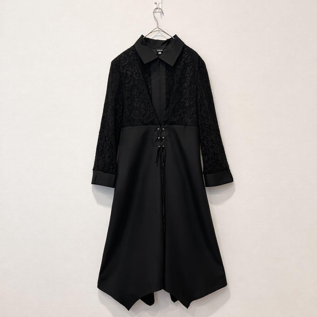 美品✨　ロングワンピース 長袖　レース切替 黒 ブラック　M 上品　高級