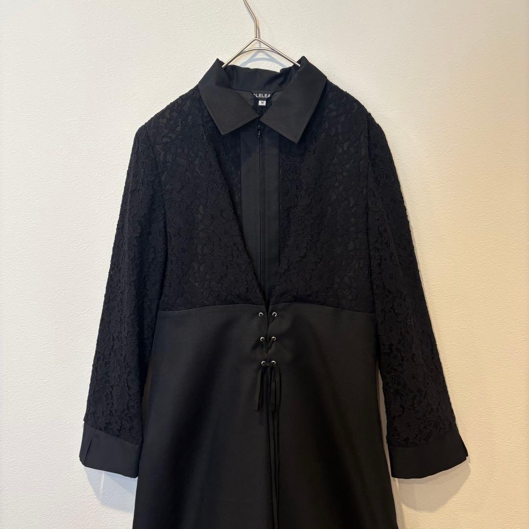美品✨　ロングワンピース 長袖　レース切替 黒 ブラック　M 上品　高級 2