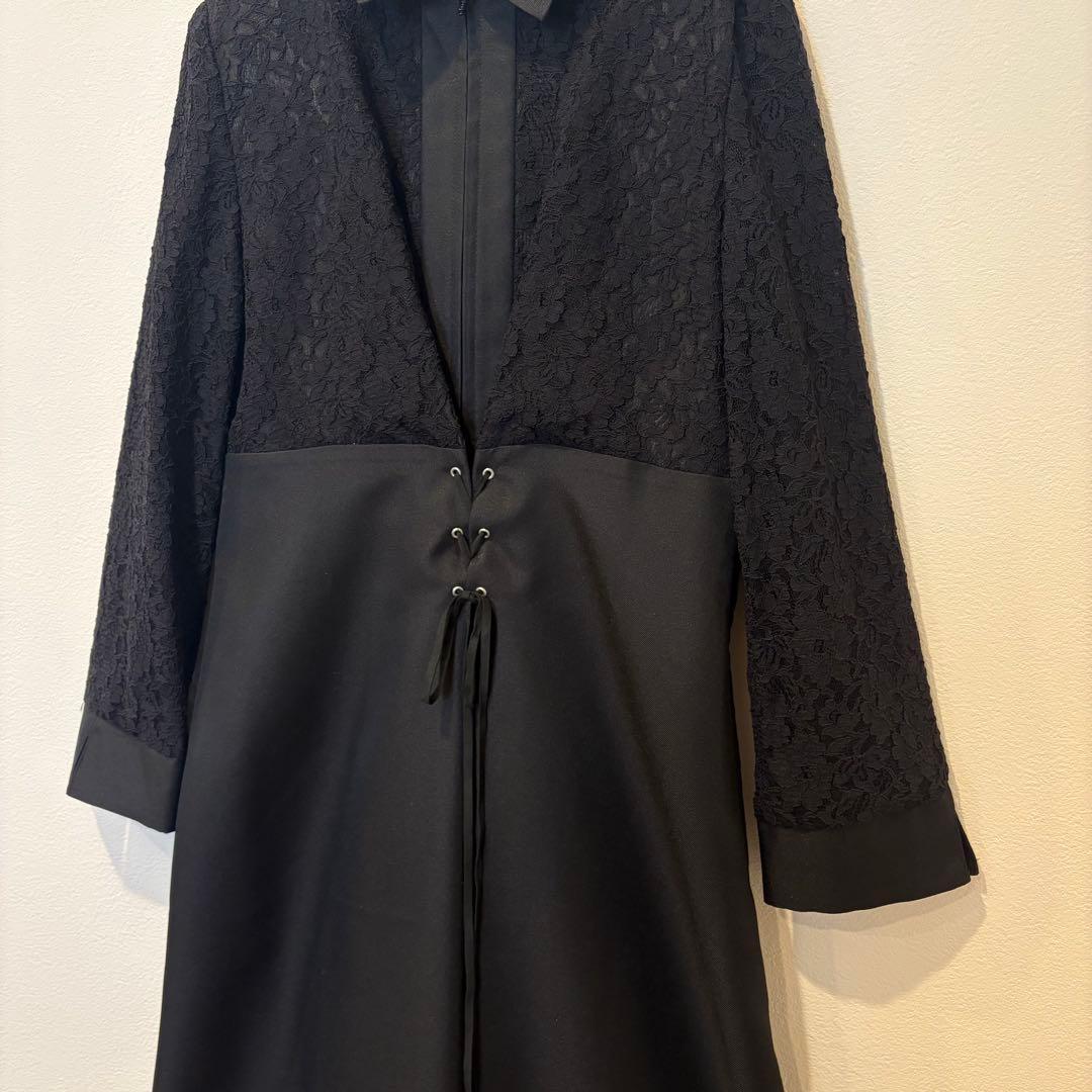 美品✨　ロングワンピース 長袖　レース切替 黒 ブラック　M 上品　高級 4