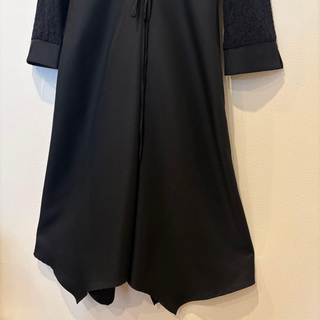 美品✨　ロングワンピース 長袖　レース切替 黒 ブラック　M 上品　高級 5