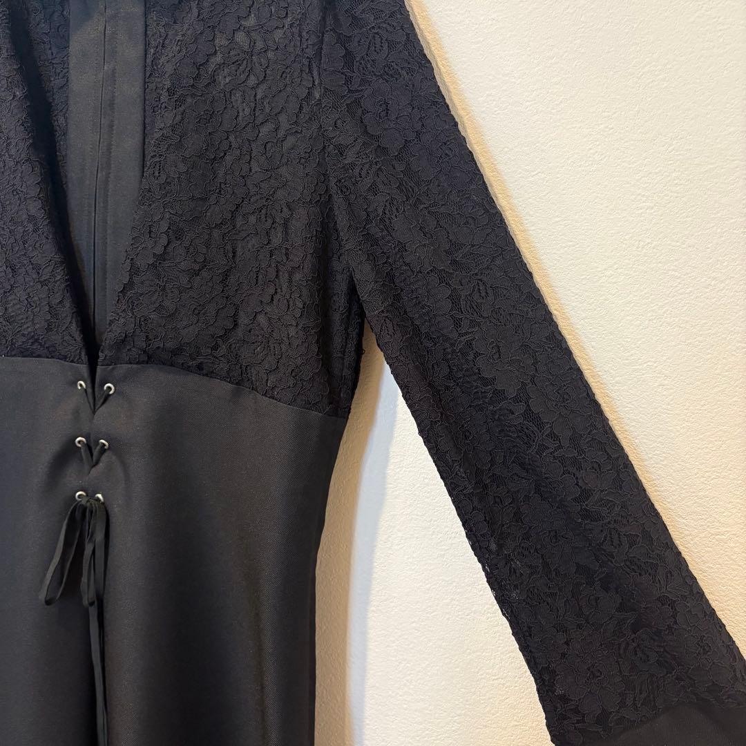 美品✨　ロングワンピース 長袖　レース切替 黒 ブラック　M 上品　高級 6