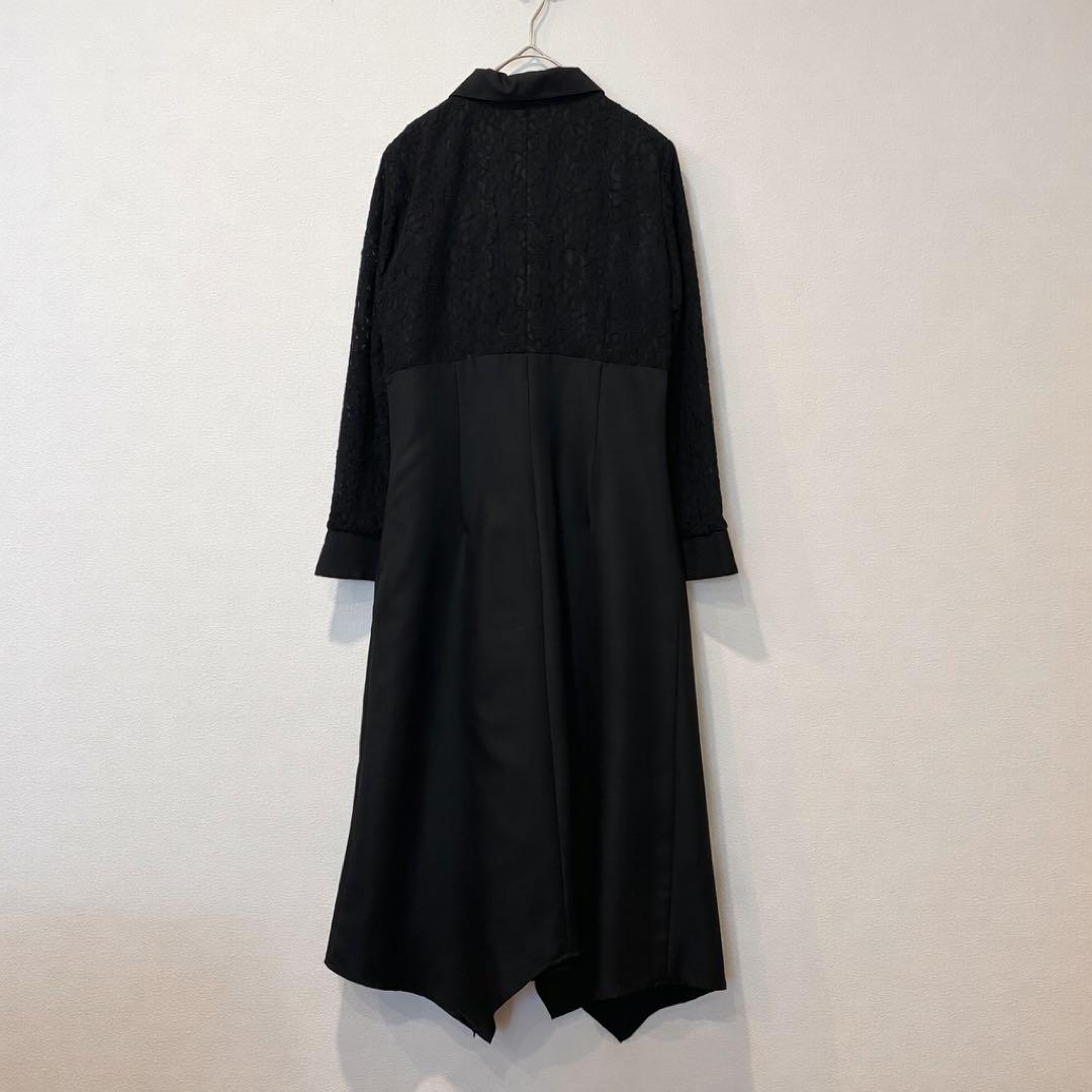 美品✨　ロングワンピース 長袖　レース切替 黒 ブラック　M 上品　高級 7