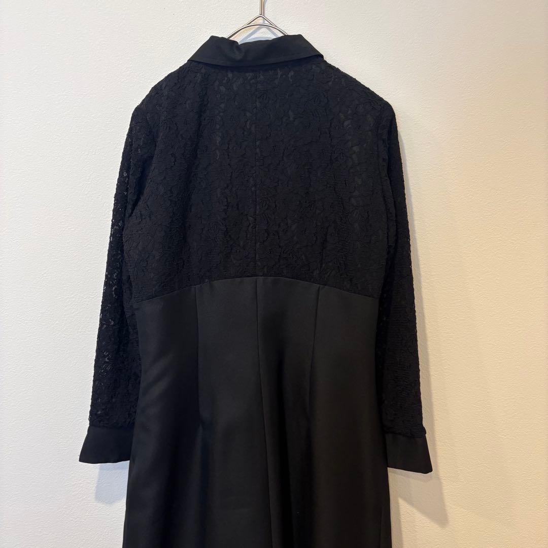 美品✨　ロングワンピース 長袖　レース切替 黒 ブラック　M 上品　高級 8