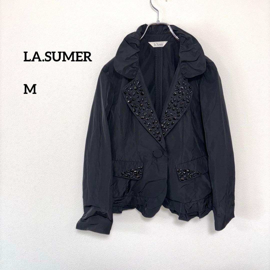 LA.SUMERラシュメール ビジュー付フリルテーラードジャケット M d698