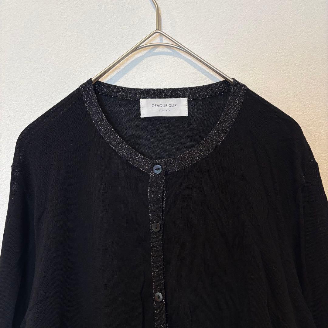 オペークドットクリップ カーディガン ラメ 黒 ブラック　長袖 M 羽織り 2
