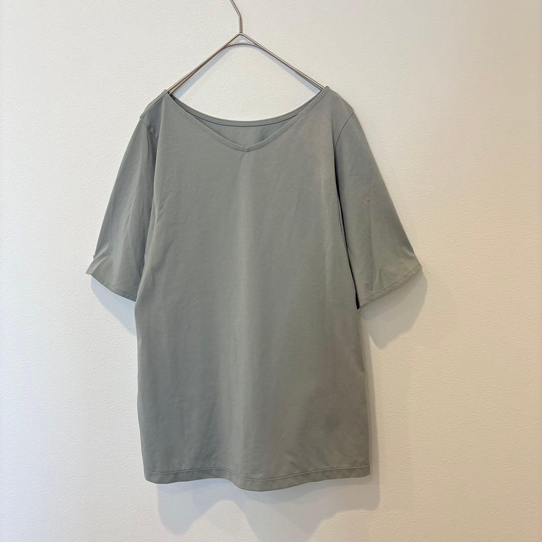 グローバルワーク Vネック カットソー 半袖 Tシャツ　緑　グリーン　L 無地