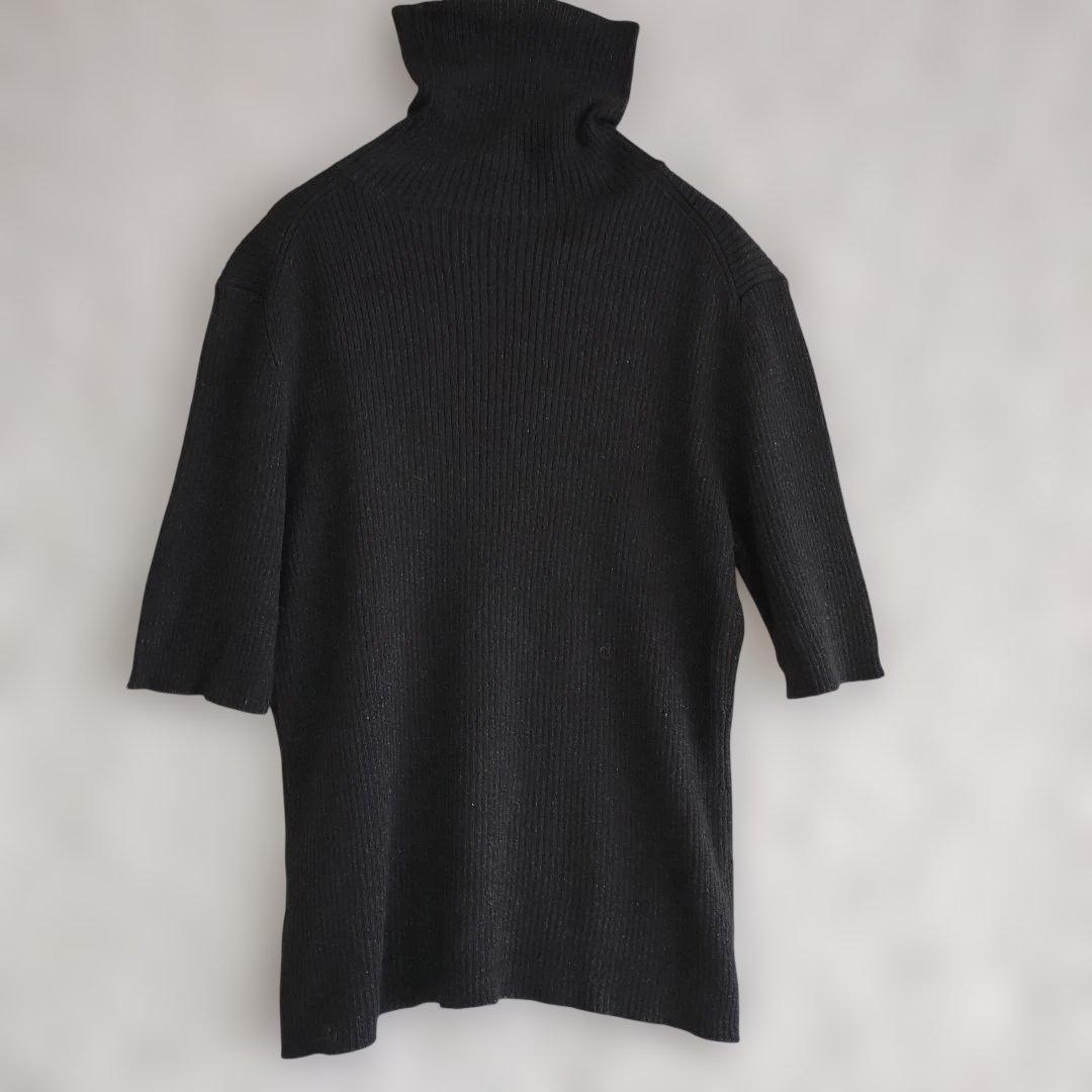 【アンクライン】ダークグレー ハイネック 半袖ニット L 銀ラメ カジュアル 7