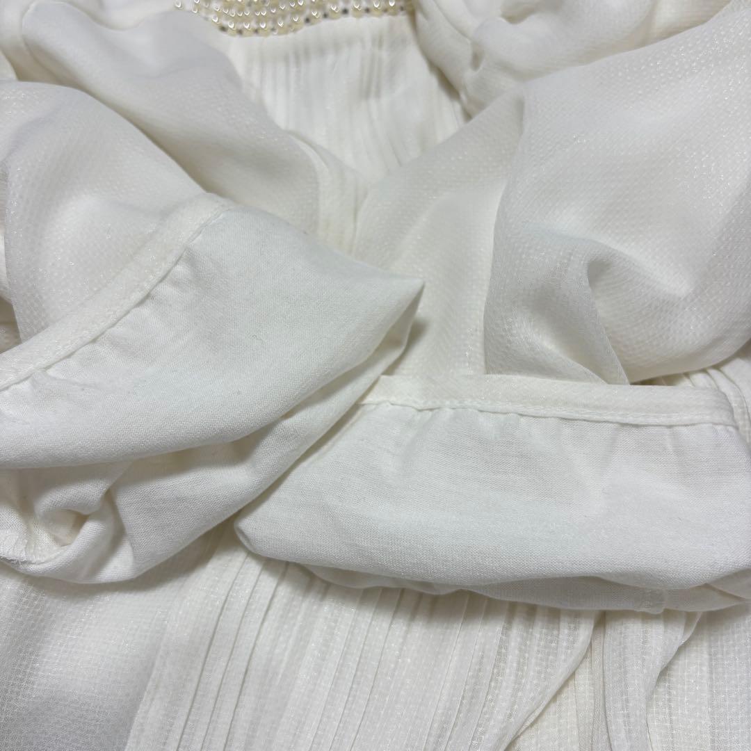 any sis ホワイト シフォンブラウス M パールプリーツd651 18