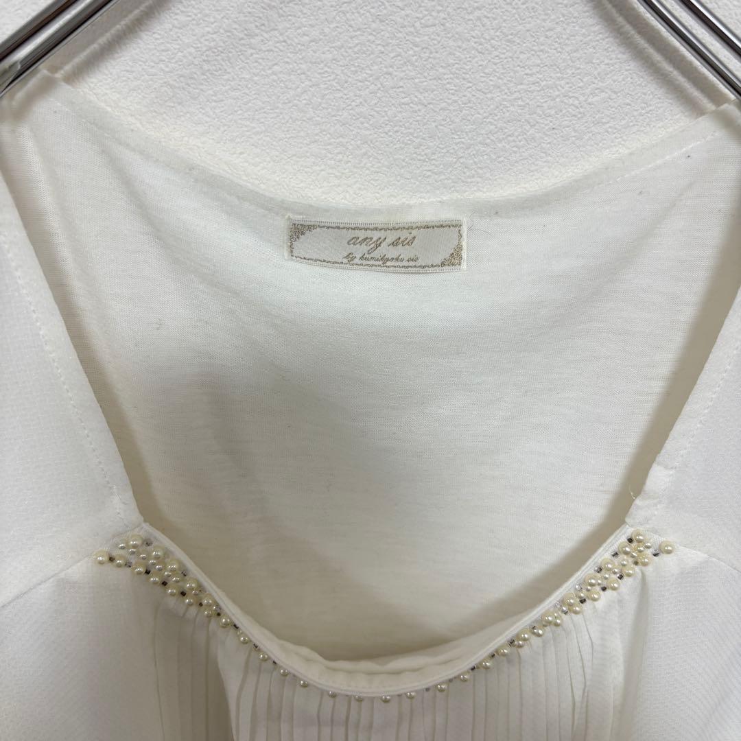 any sis ホワイト シフォンブラウス M パールプリーツd651 3